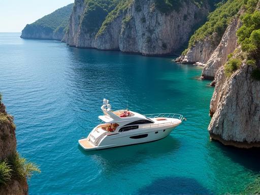 Una barca privata naviga lungo la Costiera Amalfitana